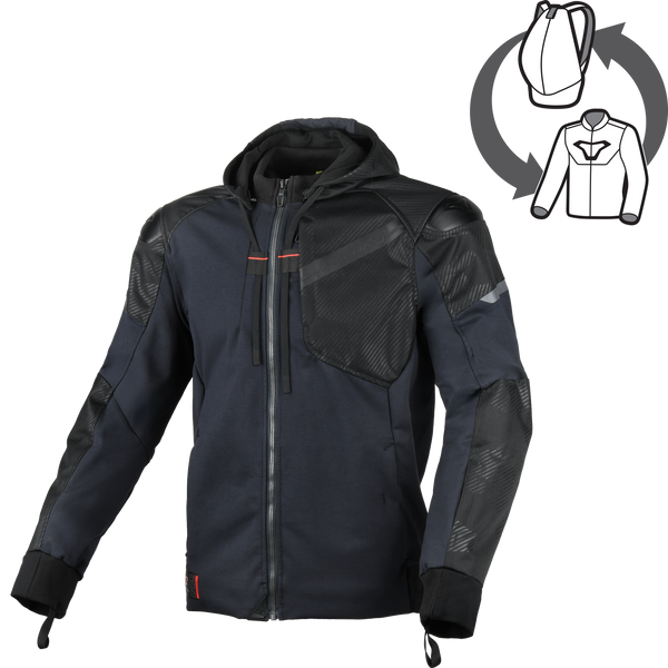 Macna Distec 165.3609 giacca moto uomo in tessuto blu e nera, vista frontale
