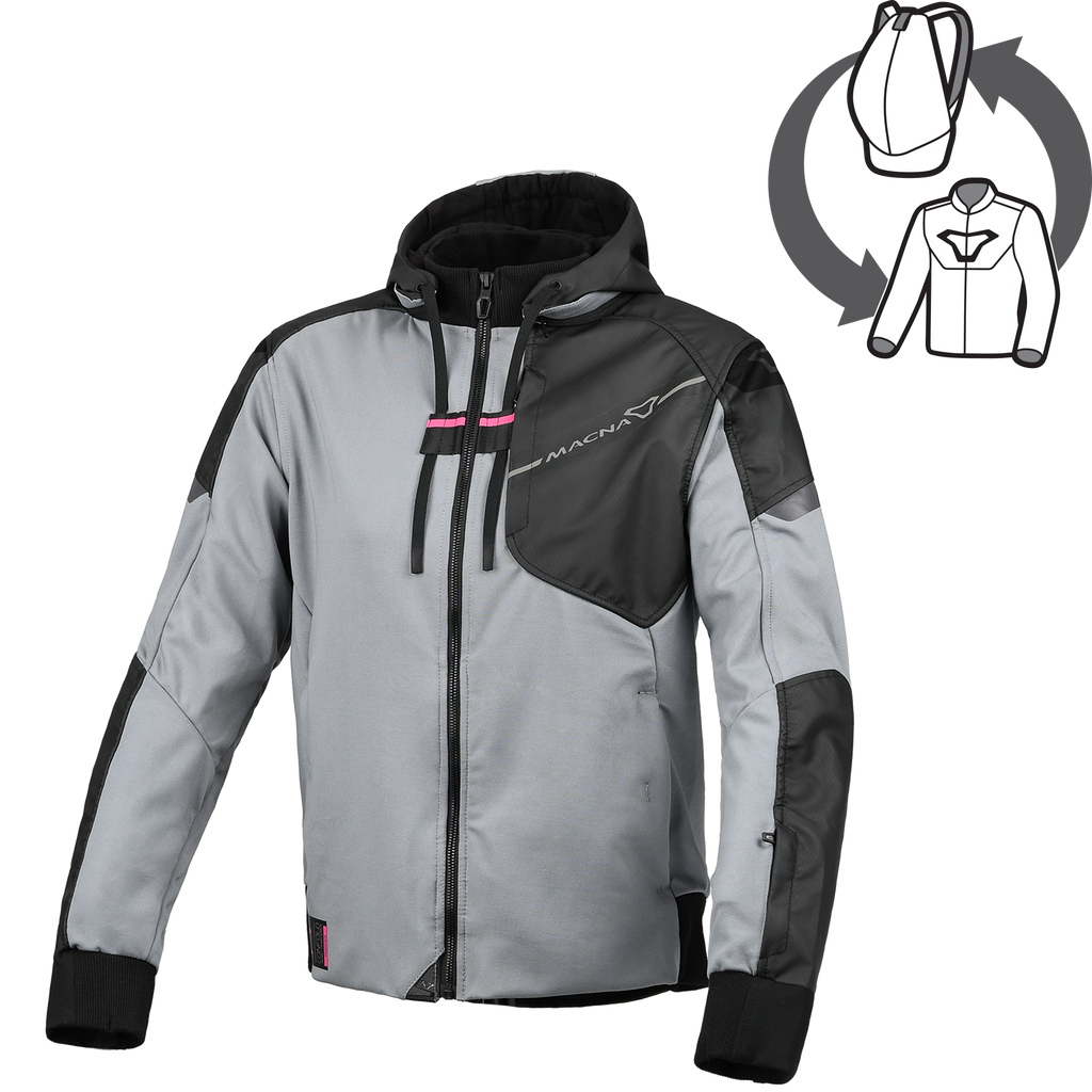 Macna Distec Donna 165.3356 felpa moto grigio chiaro e nera, vista frontale