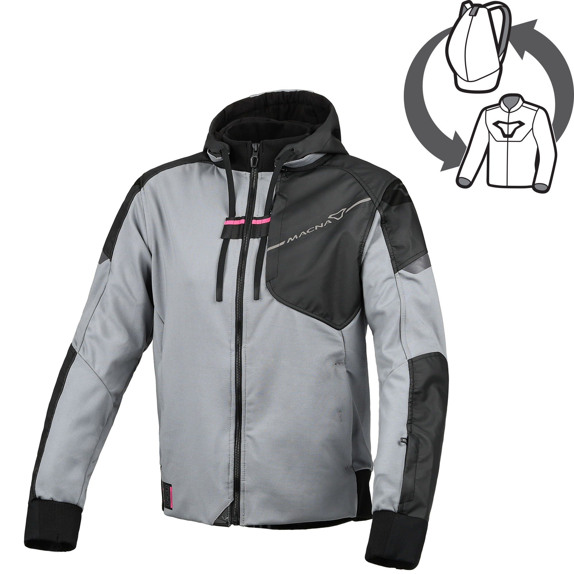 Macna Distec Donna 165.3356 felpa moto grigio chiaro e nera, vista frontale