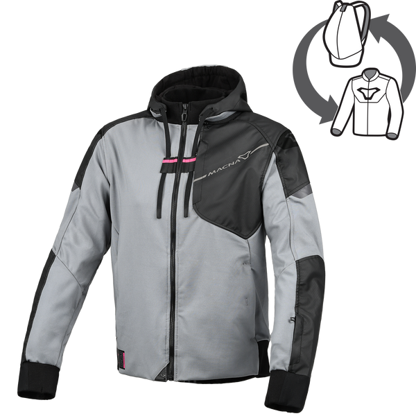 Macna Distec Donna 165.3356 felpa moto grigio chiaro e nera, vista frontale