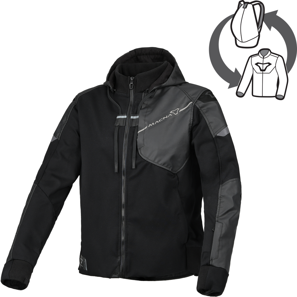 Macna Distec Donna 165.3356 felpa moto nera con cappuccio, vista frontale