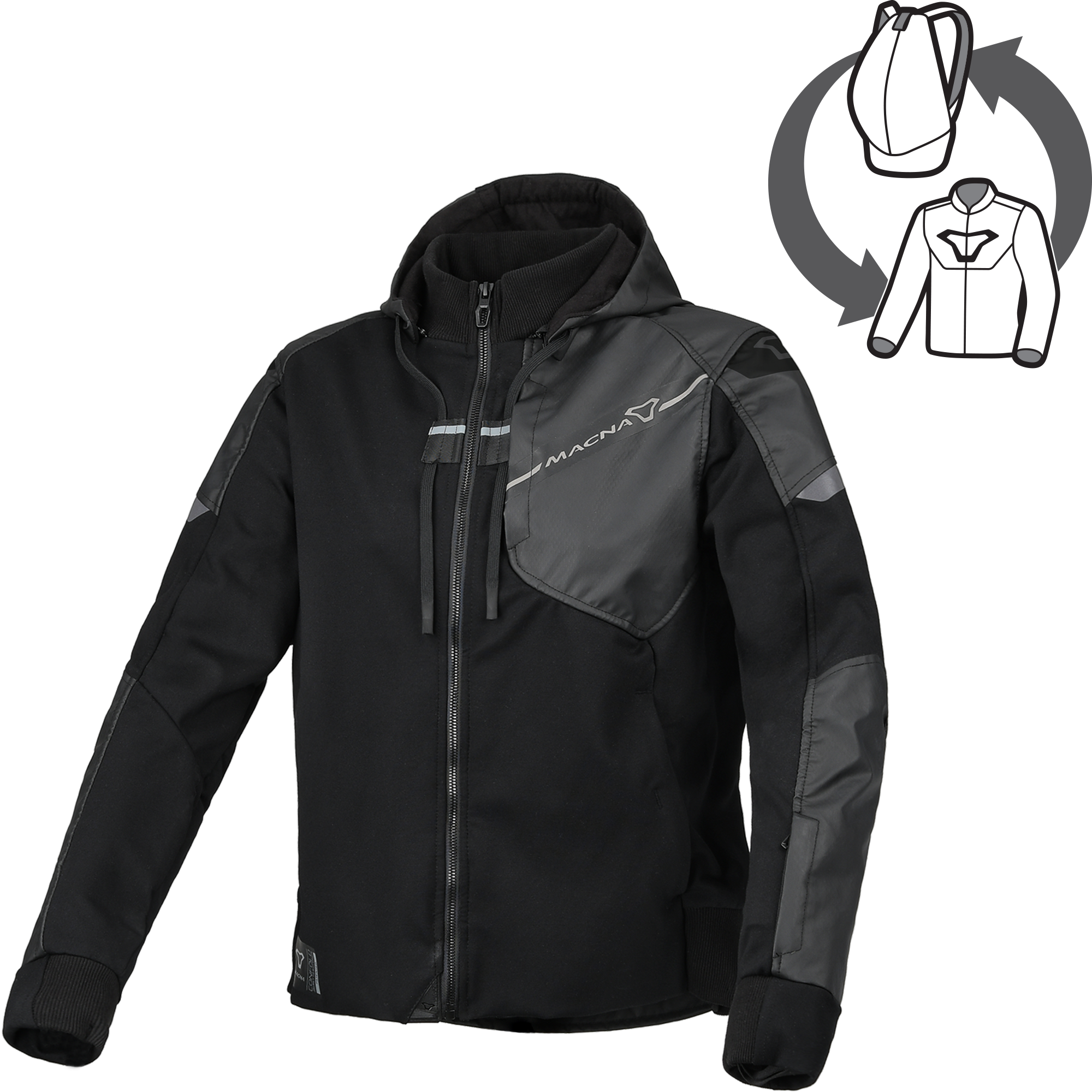 Macna Distec Donna 165.3356 felpa moto nera con cappuccio, vista frontale