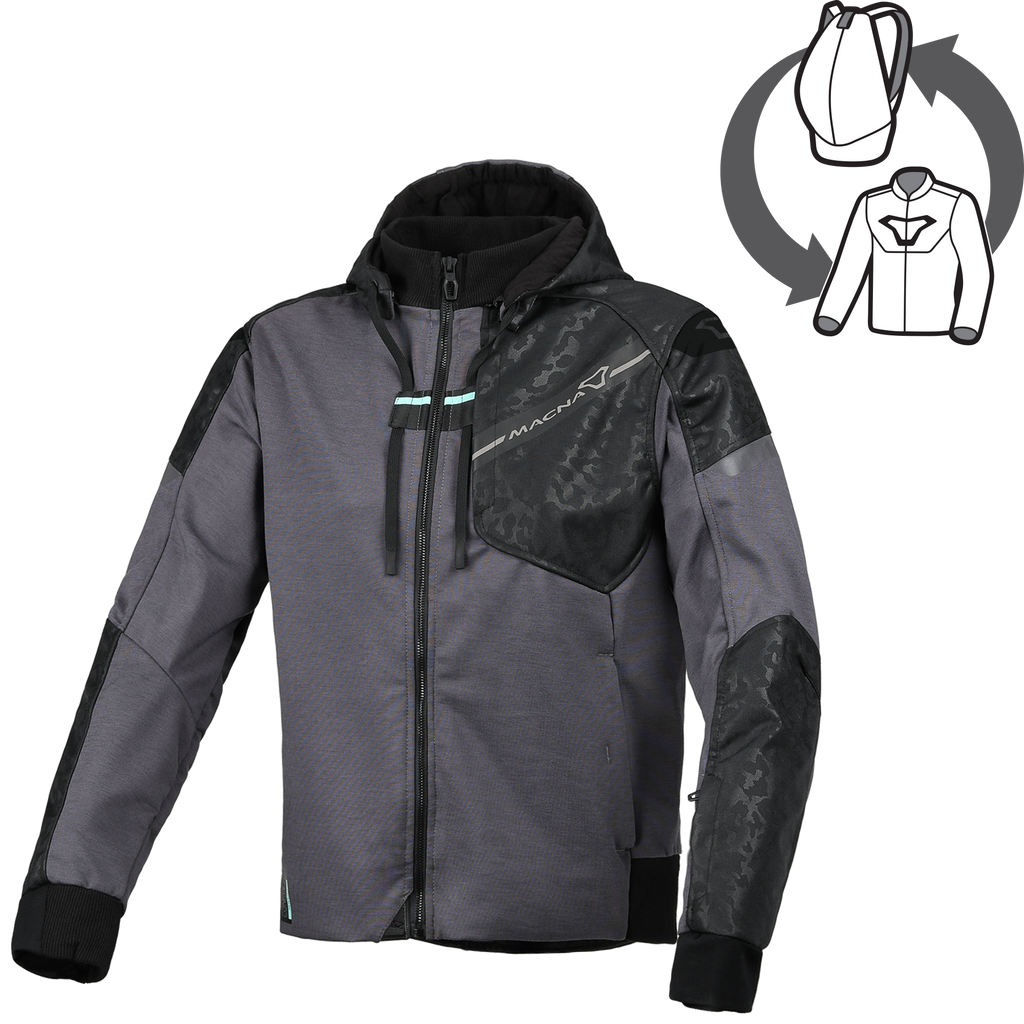 Macna Distec Donna 165.3356 felpa moto grigio scuro con stampa nera, fronte