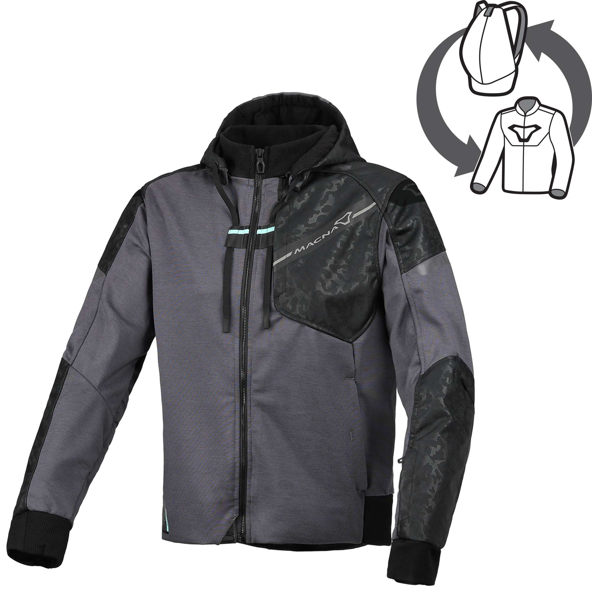Macna Distec Donna 165.3356 felpa moto grigio scuro con stampa nera, fronte