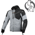Macna Distec 165.3609 giacca moto uomo tessuto grigio chiaro e nero, fronte