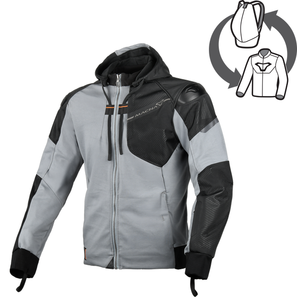 Macna Distec 165.3609 giacca moto uomo tessuto grigio chiaro e nero, fronte