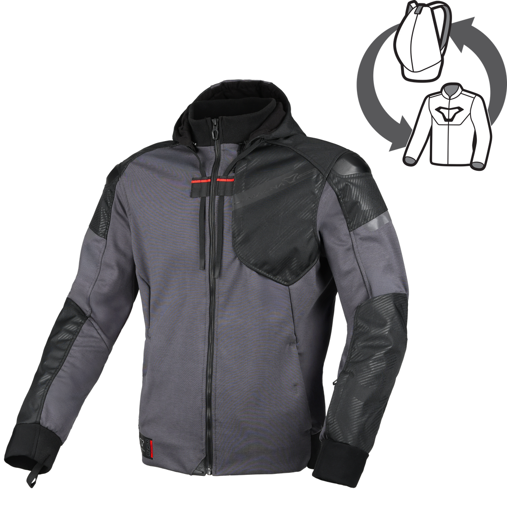Macna Distec 165.3609 giacca moto uomo tessuto grigio scuro e nero, fronte