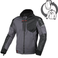Macna Distec 165.3609 giacca moto uomo tessuto grigio scuro e nero, fronte