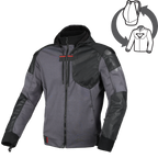 Macna Distec 165.3609 giacca moto uomo tessuto grigio scuro e nero, fronte
