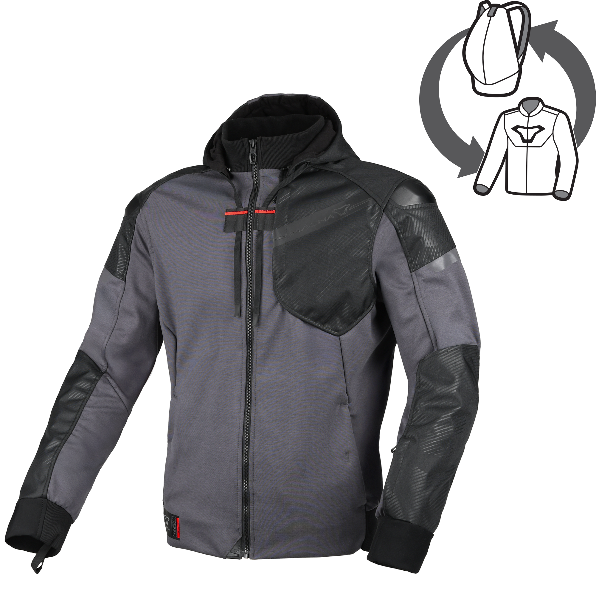 Macna Distec 165.3609 giacca moto uomo tessuto grigio scuro e nero, fronte