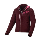 Felpa moto donna Macna District bordeaux con cappuccio e dettagli rosa, vista frontale