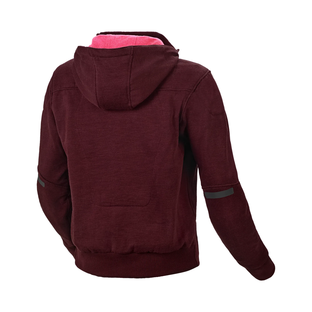 Felpa moto donna Macna District bordeaux, retro con Hoodie Holder e cappuccio, vista posteriore
