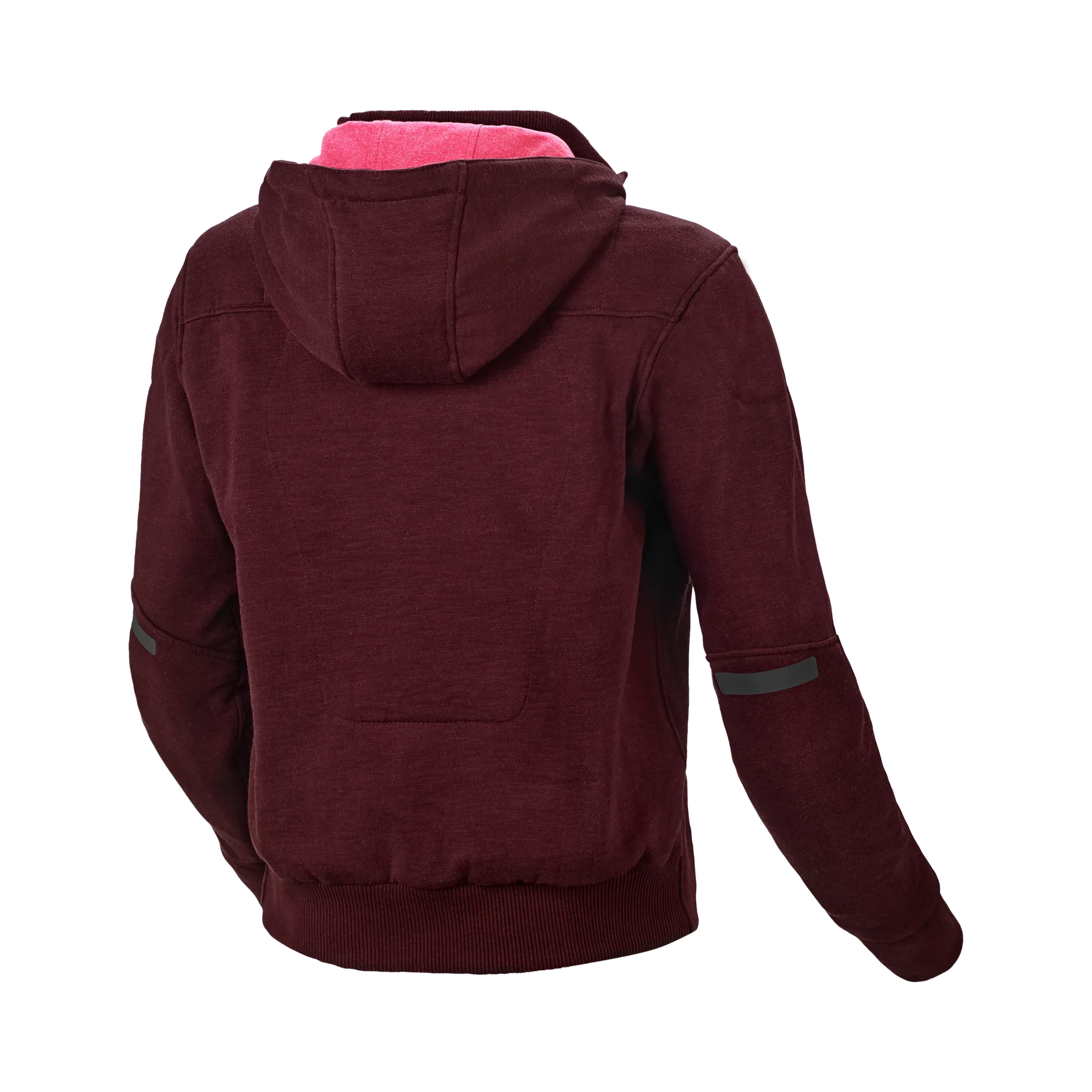 Felpa moto donna Macna District bordeaux, retro con Hoodie Holder e cappuccio, vista posteriore