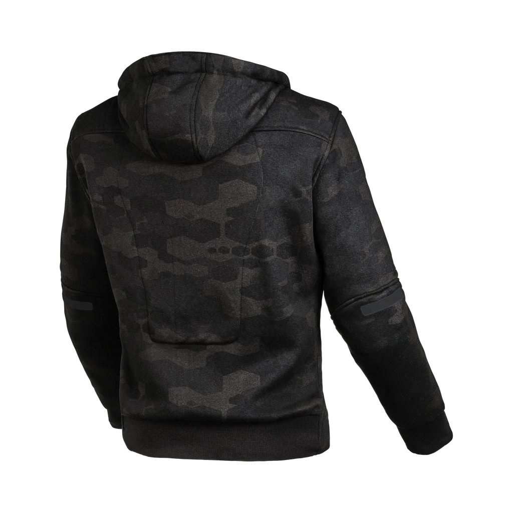 Felpa moto donna Macna District camouflage nero/grigio, retro con Hoodie Holder, vista posteriore