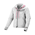 Felpa moto donna Macna District grigio chiaro con cappuccio e lacci rosa, vista frontale