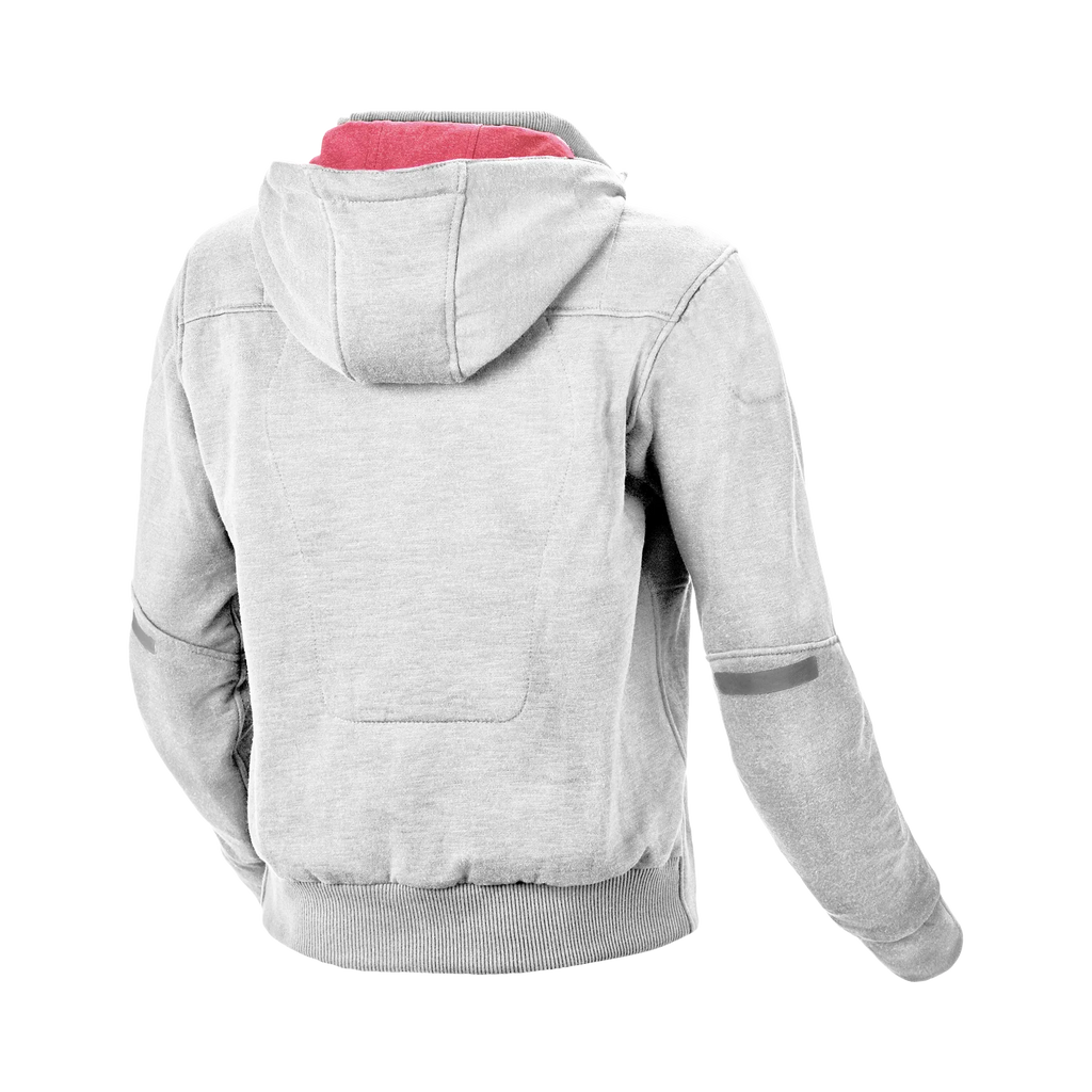 Felpa moto donna Macna District grigio chiaro, retro con Hoodie Holder, vista posteriore