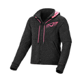 Felpa moto donna Macna District stampa leopardo nera con cappuccio e dettagli rosa, vista frontale