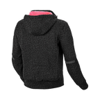 Felpa moto donna Macna District leopardo nera, retro con Hoodie Holder e cappuccio, vista posteriore