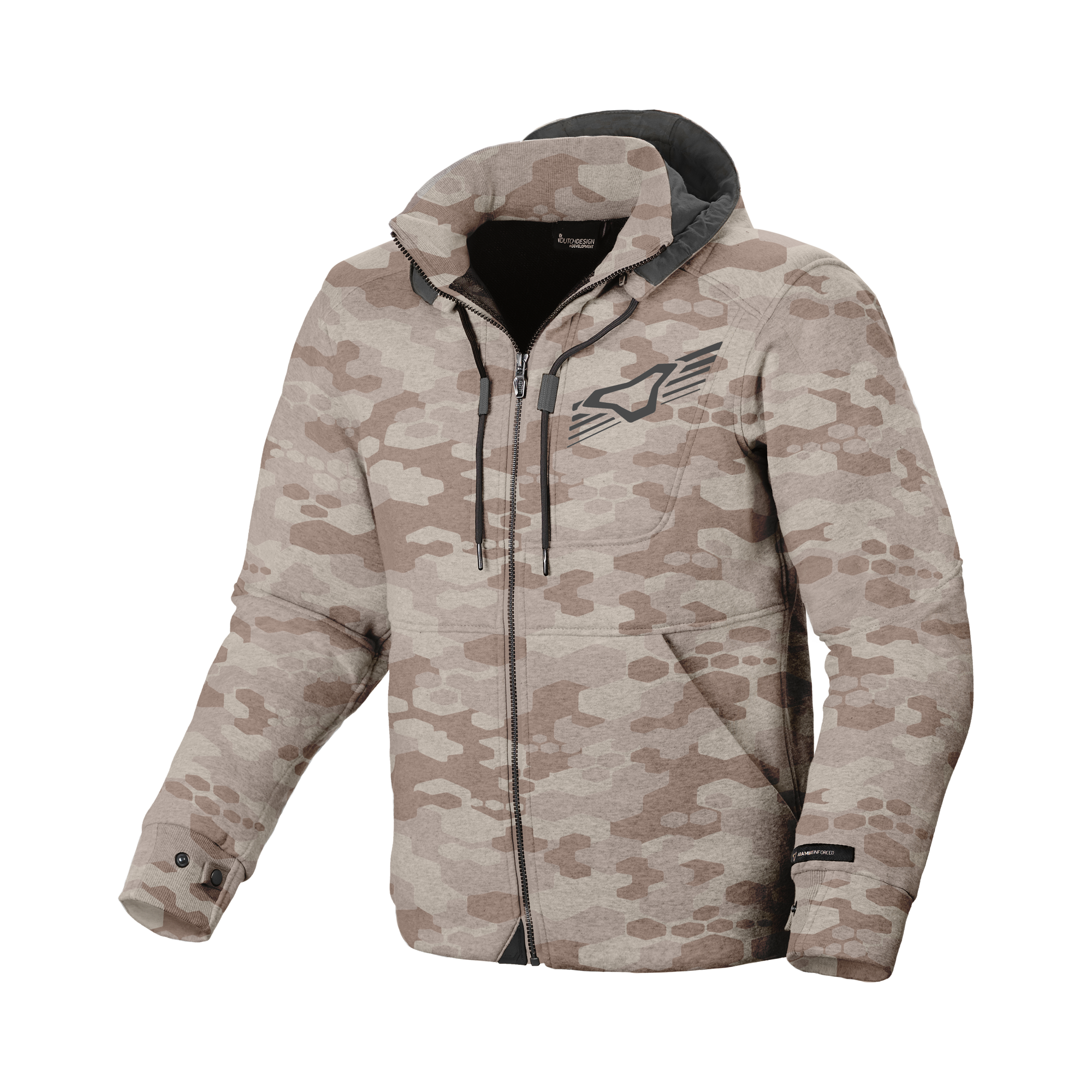 Macna District 165.3657.480 felpa moto uomo camouflage sabbia, vista frontale