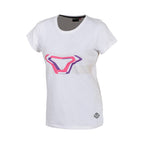 Macna Fragment 101.3017.202 t-shirt casual donna bianca, logo Macna a V rosa e viola, fronte