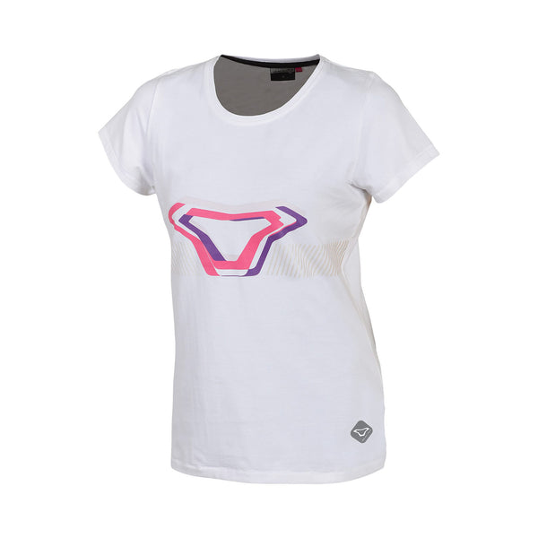 Macna Fragment 101.3017.202 t-shirt casual donna in cotone bianco con logo rosa, fronte