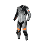 Macna Ignite 1pc 166.4207.813 tuta moto intera in pelle grigia nera e arancione, vista frontale