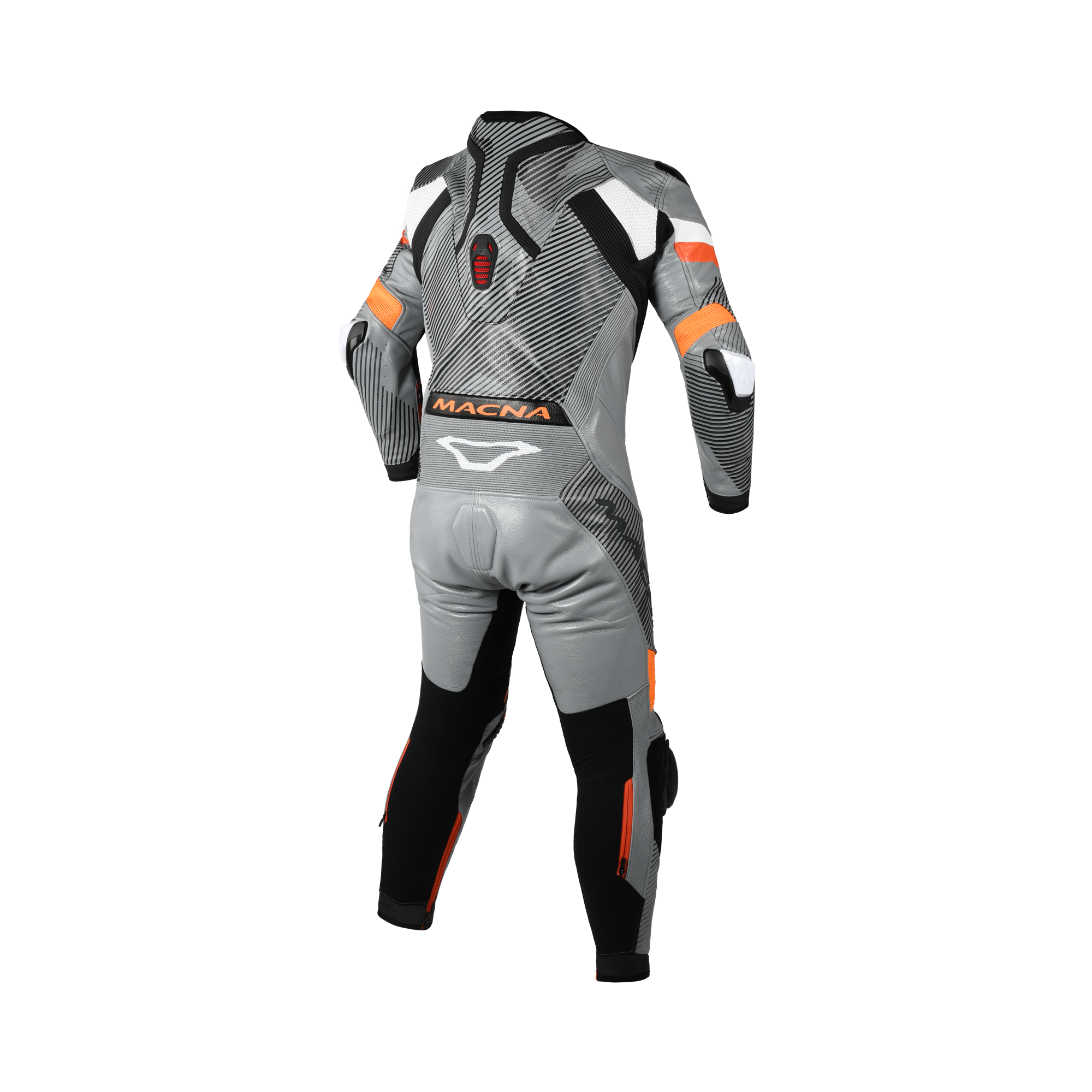 Macna Ignite 1pc 166.4207.813 tuta pelle grigio nero arancione, retro con gobba Aeroback