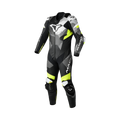 Macna Ignite 1pc 166.4207.172 tuta moto intera in pelle nero e giallo fluo, vista frontale