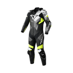 Macna Ignite 1pc 166.4207.172 tuta moto intera in pelle nero e giallo fluo, vista frontale