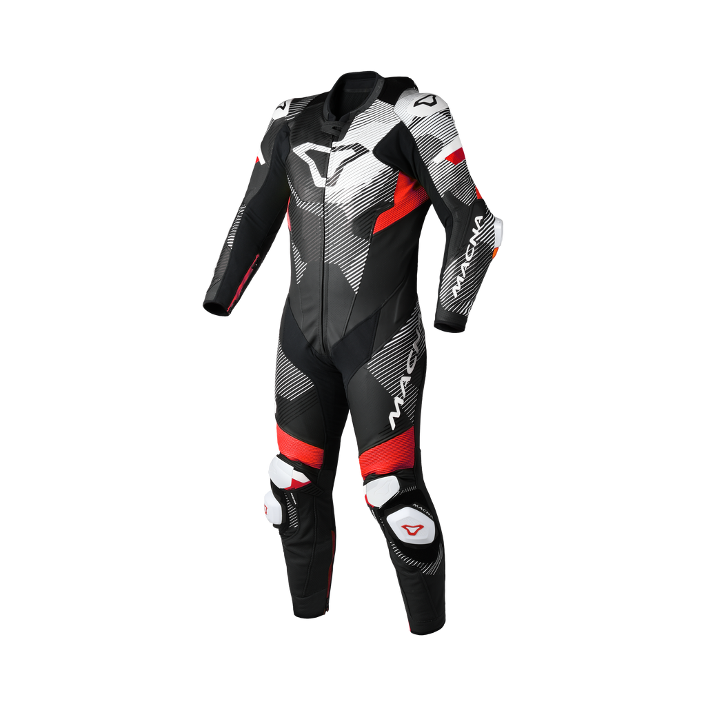 Macna Ignite 1pc 166.4207.132 tuta moto intera in pelle nero rosso e bianco, vista frontale