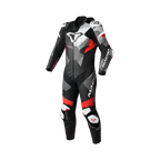 Macna Ignite 1pc 166.4207.132 tuta moto intera in pelle nero rosso e bianco, vista frontale