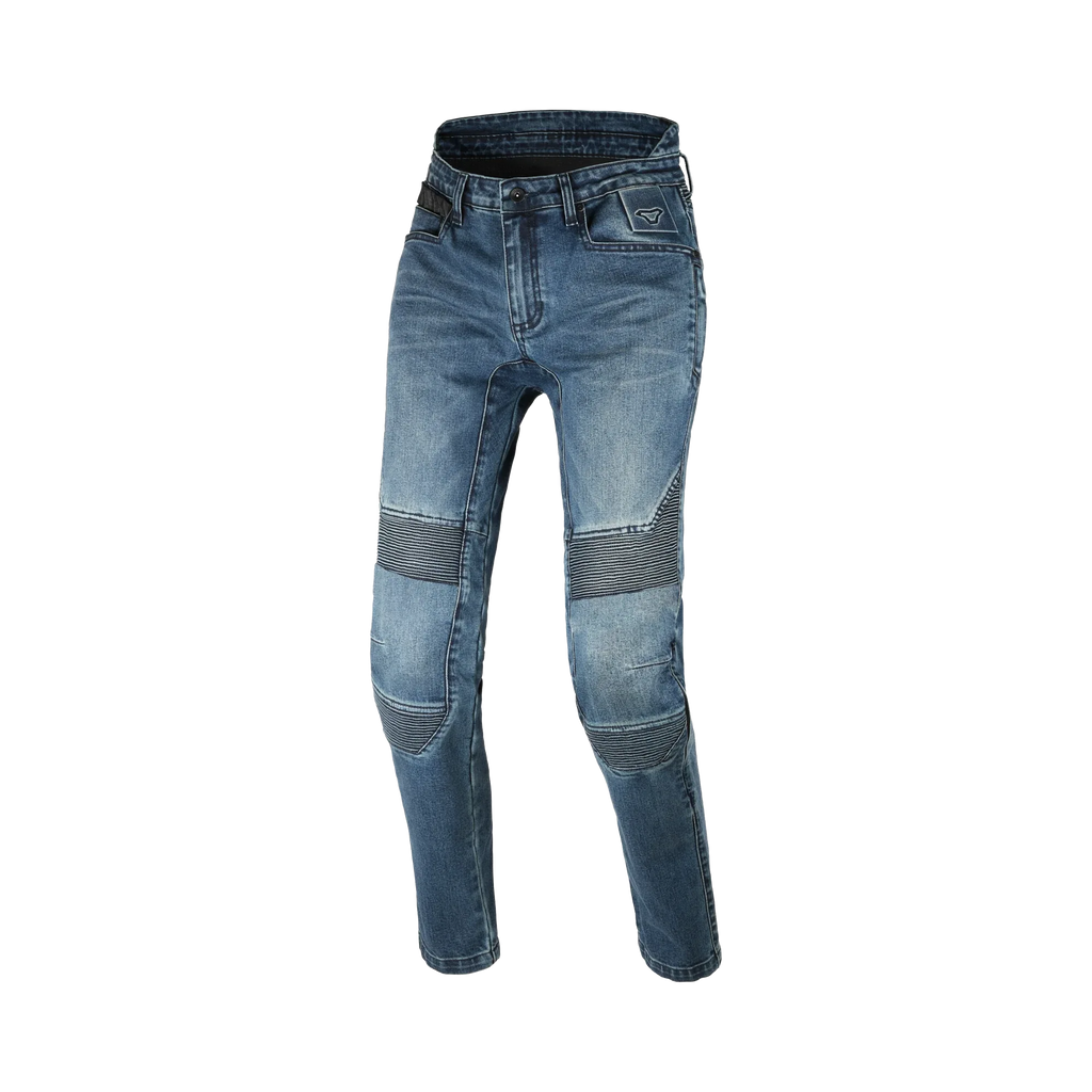Jeans moto donna Macna Individa 2.0 blu in Cordura, vista frontale intera