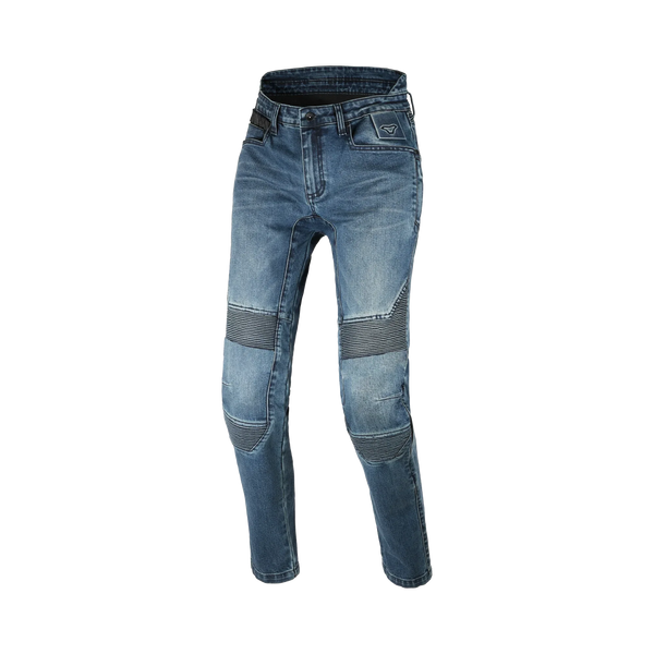 Jeans moto donna Macna Individa 2.0 blu in Cordura, vista frontale intera