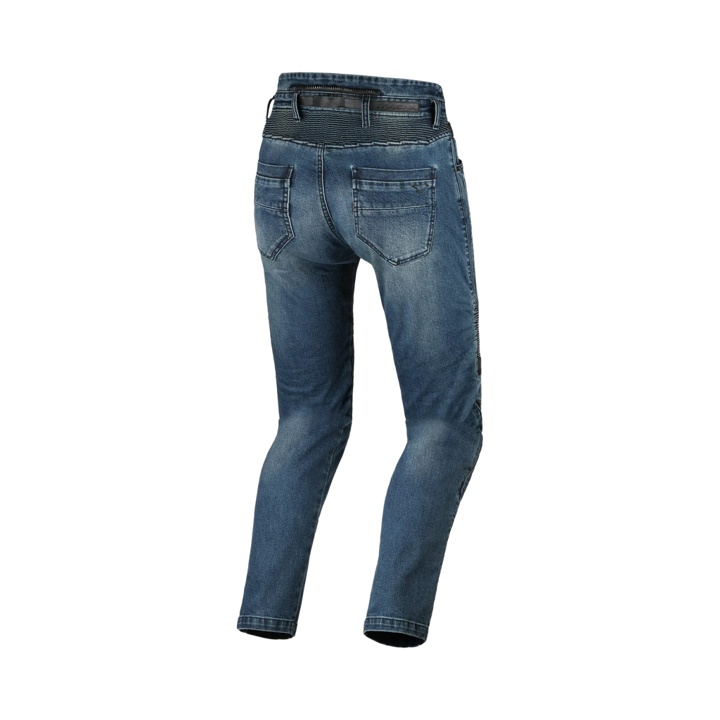 Jeans moto Macna Individo 2.0 blu, vista posteriore con tasche e schienale alto