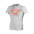 Macna Logo Shirt donna 101.3040.202 t-shirt grigio chiaro melange con logo Macna arancione stampato sul petto, fronte