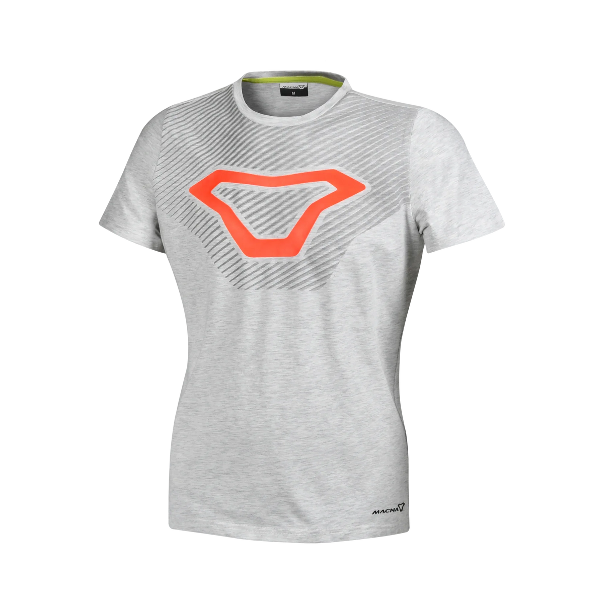 Macna Logo Shirt donna 101.3040.202 t-shirt grigio chiaro melange con logo Macna arancione stampato sul petto, fronte