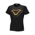 Macna Logo Shirt donna 101.3040.101 t-shirt nera con logo Macna giallo stampato sul petto, fronte