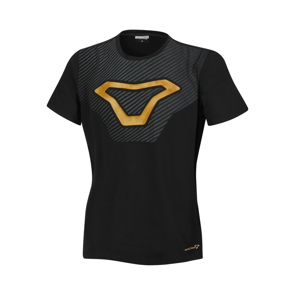 Macna Logo Shirt donna 101.3040.101 t-shirt nera con logo Macna giallo stampato sul petto, fronte