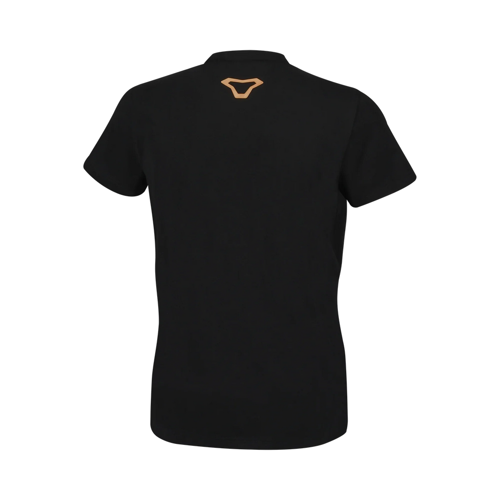 Retro della t-shirt Macna Logo donna nera con il logo a V giallo fra le scapole
