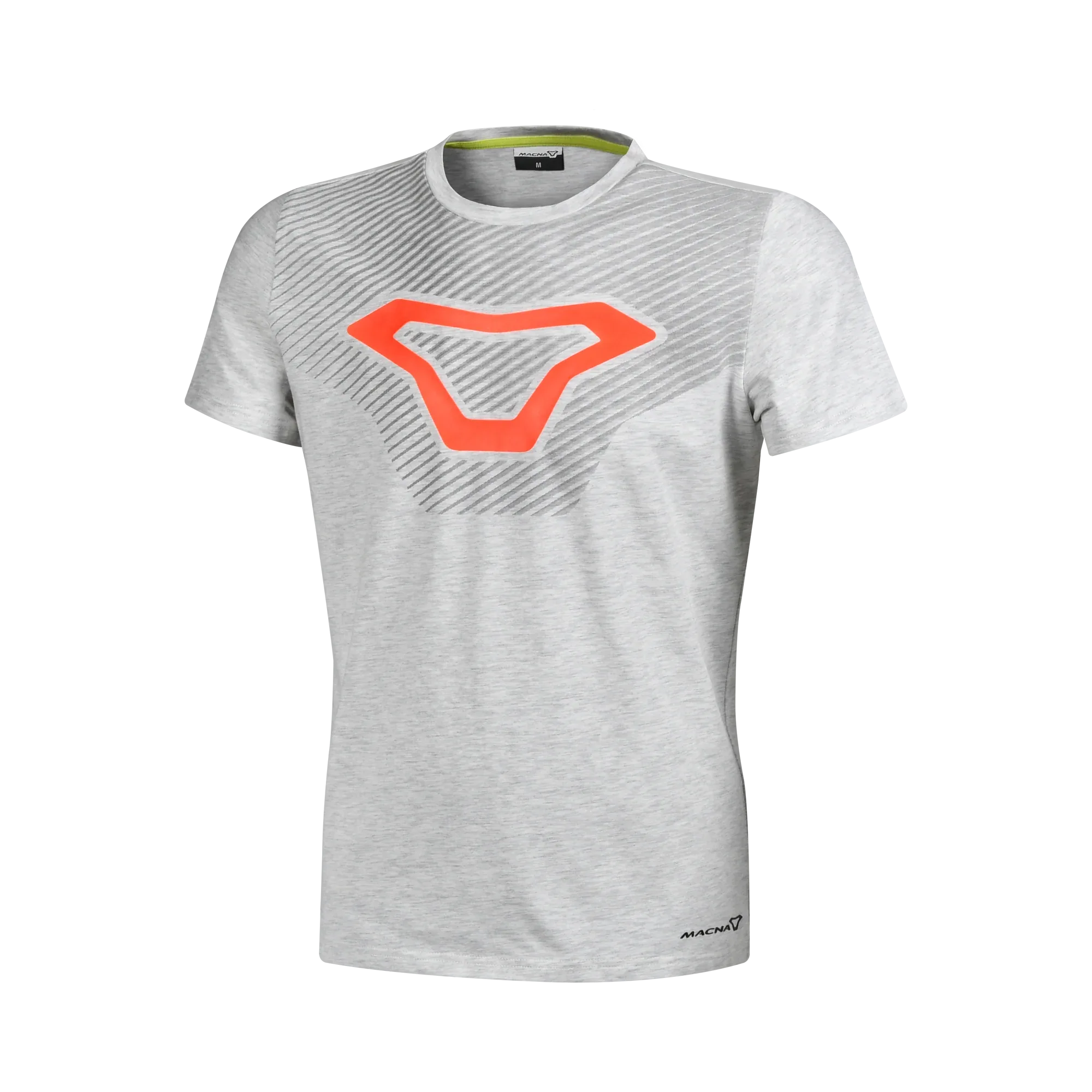Macna Logo Shirt uomo 101.3039.202 t-shirt grigio chiaro melange con logo Macna arancione stampato sul petto, fronte