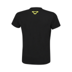 Retro della t-shirt Macna Logo uomo nera con il logo a V giallo fluo fra le scapole