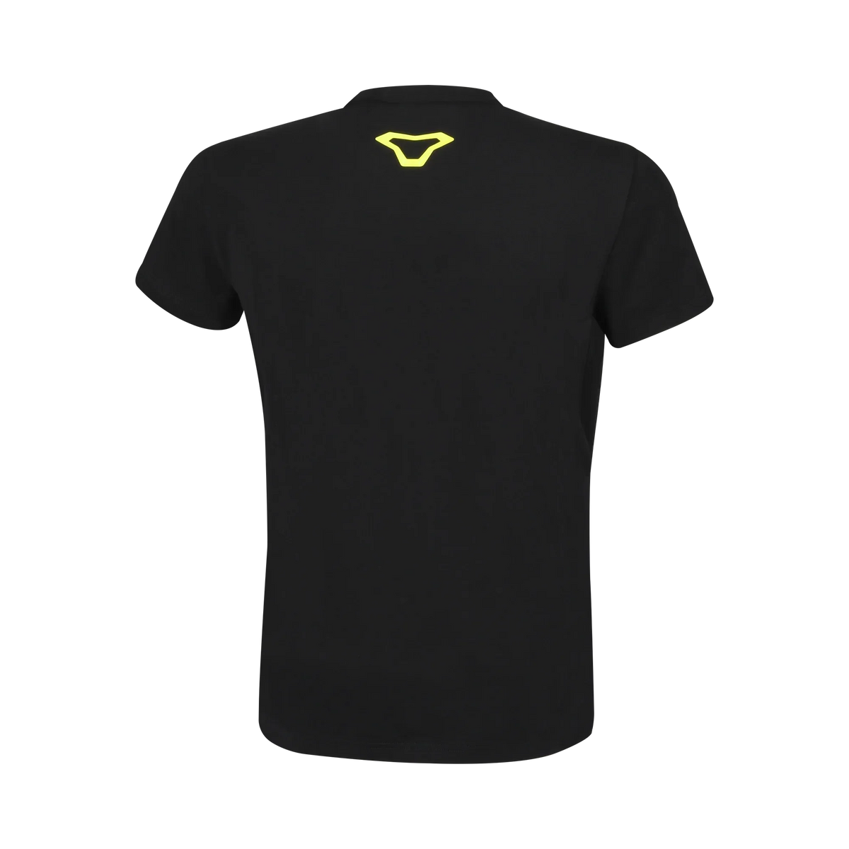 Retro della t-shirt Macna Logo uomo nera con il logo a V giallo fluo fra le scapole