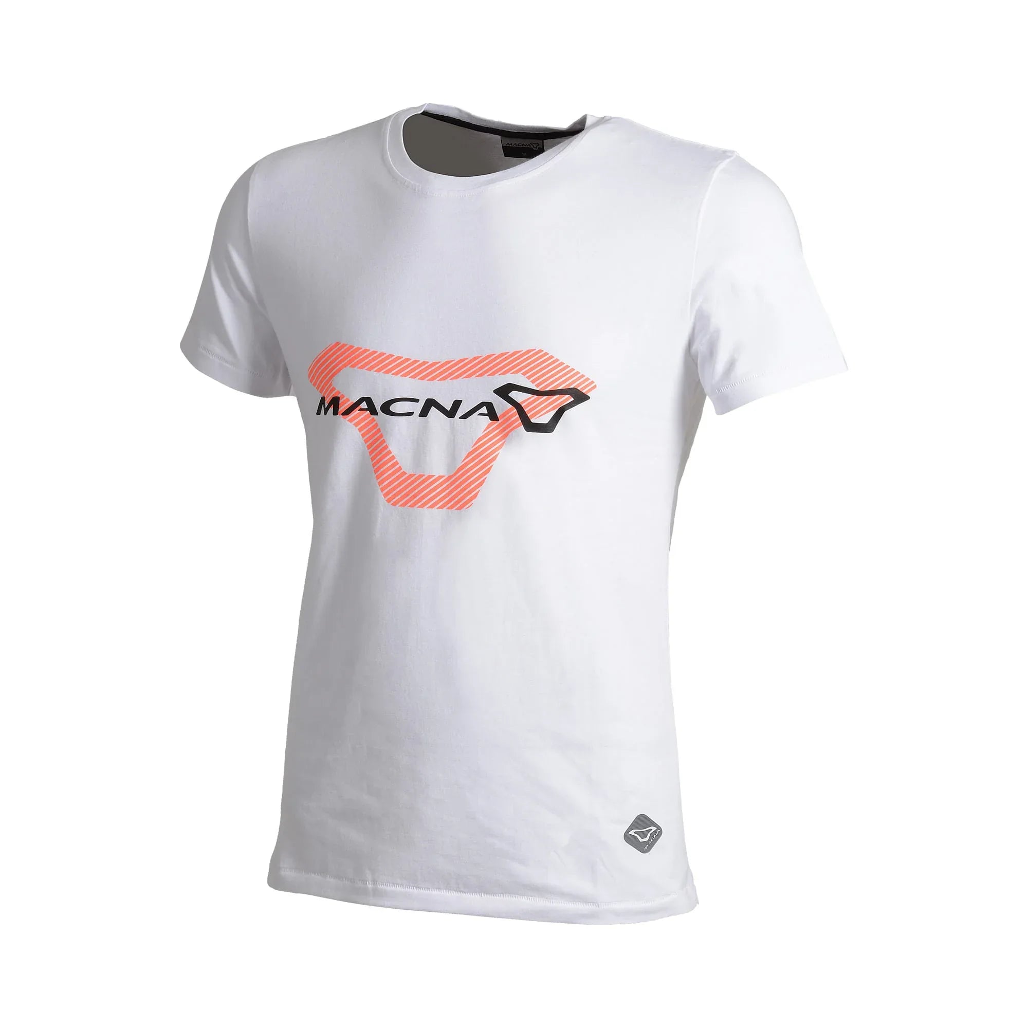 Macna Logo 101.3016.231 t-shirt casual uomo bianca con logo Macna arancio corallo, fronte