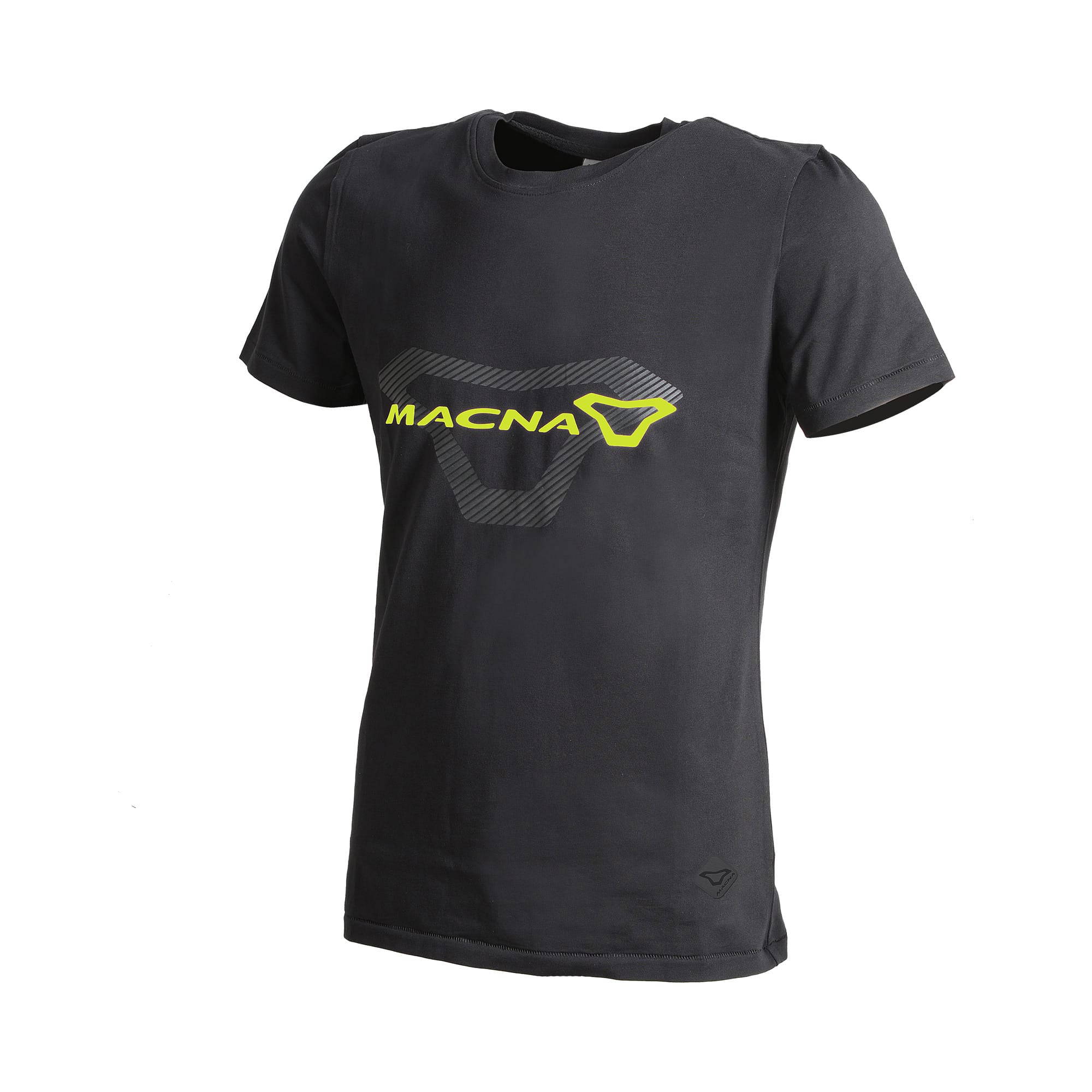 Macna Logo 101.3016.101 t-shirt casual uomo nera con logo Macna giallo lime, fronte
