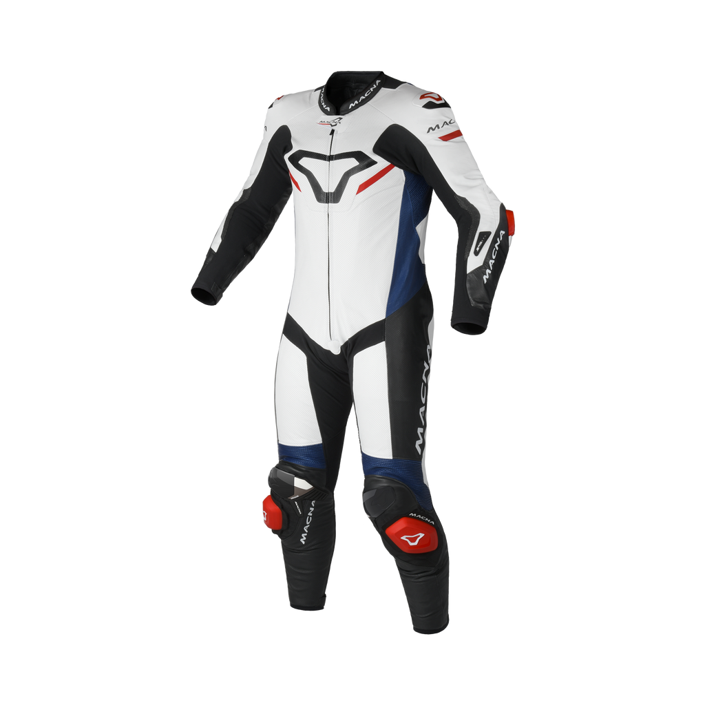 Macna Mizuro Bianco/Nero/Rosso/Blu tuta moto pelle di canguro uomo Classe AAA, vista fronte