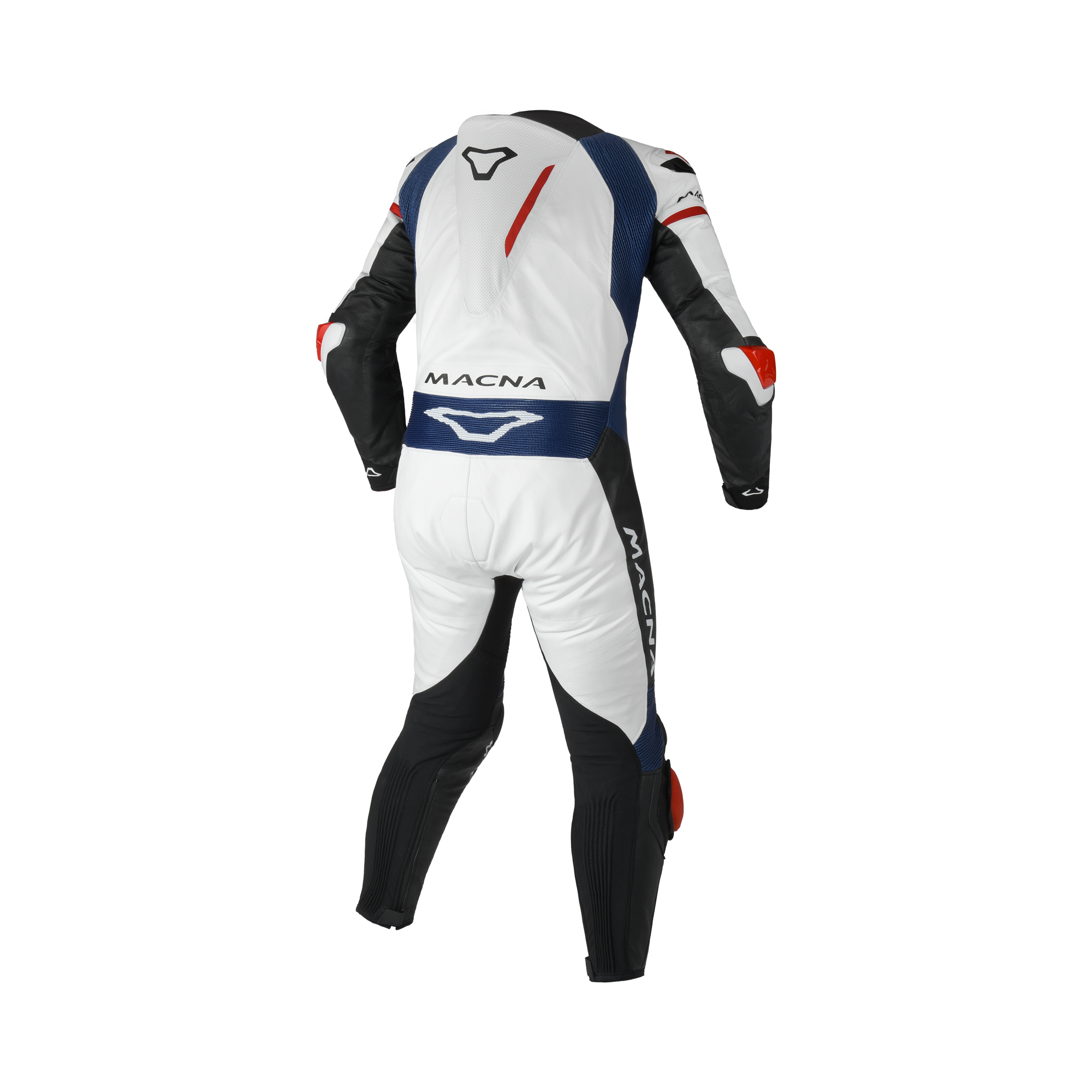 Macna Mizuro Bianco/Nero/Rosso/Blu tuta moto pelle di canguro uomo Classe AAA, vista retro