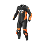 Macna Mizuro Nero/Arancio/Bianco tuta moto pelle di canguro uomo Classe AAA, vista fronte