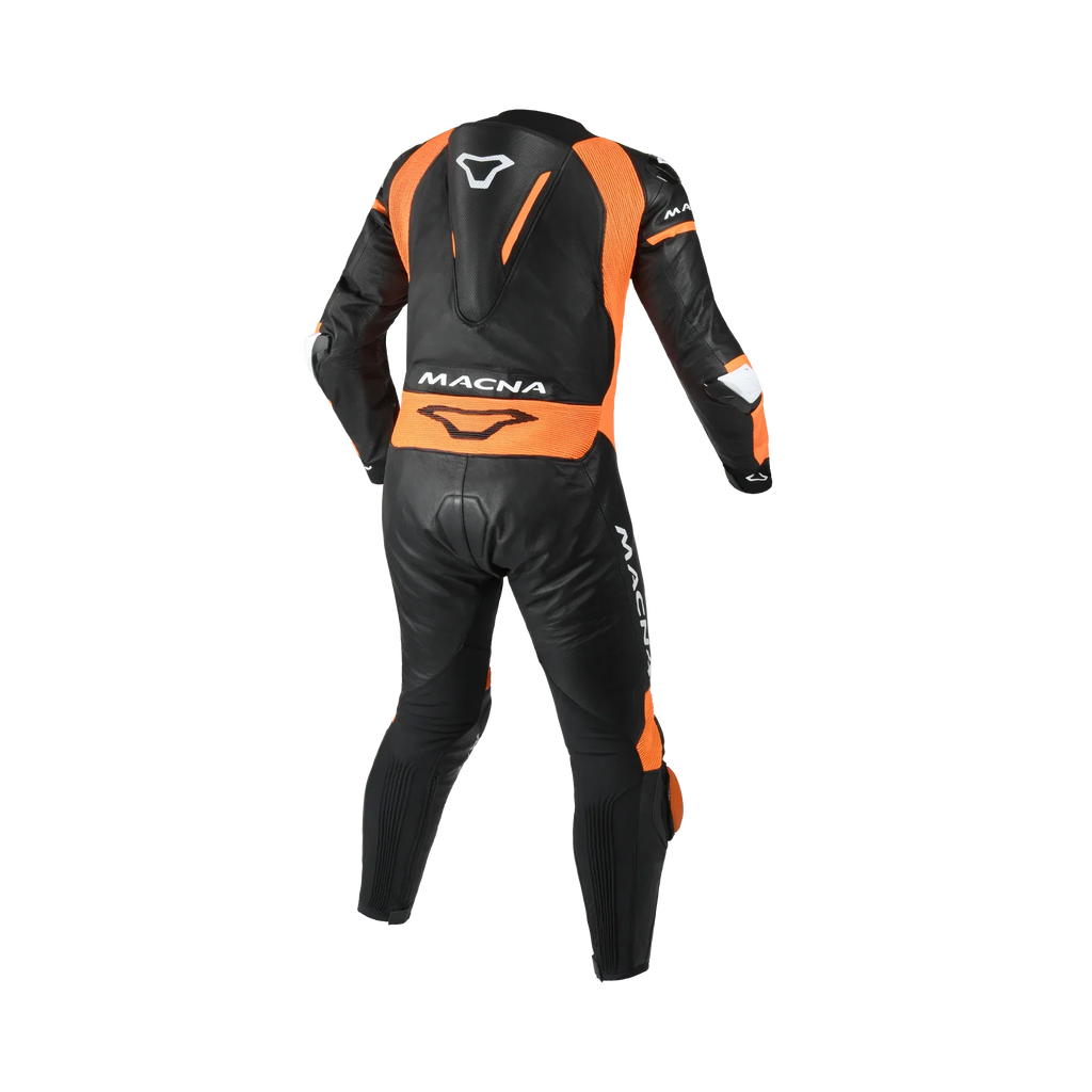 Macna Mizuro Nero/Arancio/Bianco tuta moto pelle di canguro uomo Classe AAA, vista retro