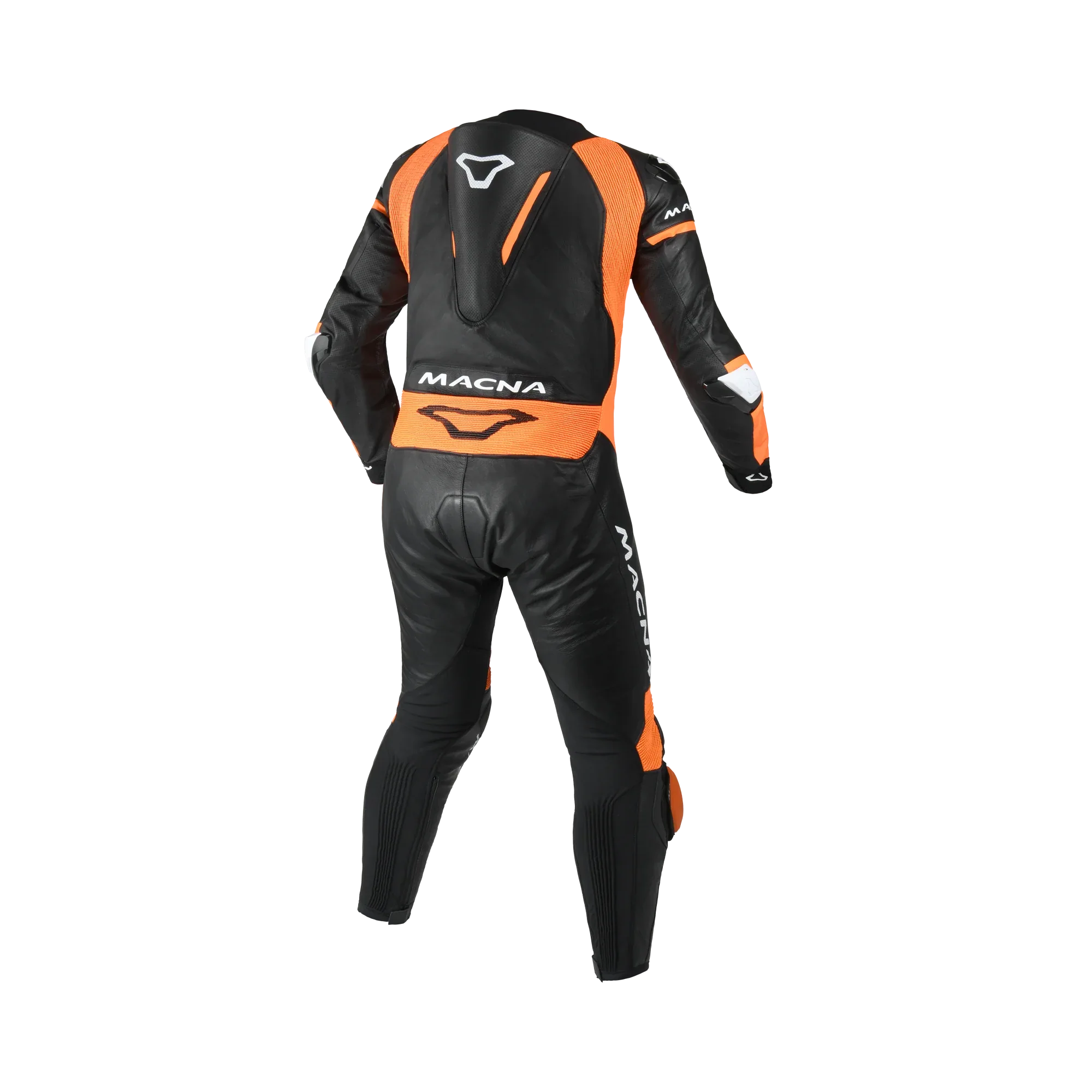 Macna Mizuro Nero/Arancio/Bianco tuta moto pelle di canguro uomo Classe AAA, vista retro