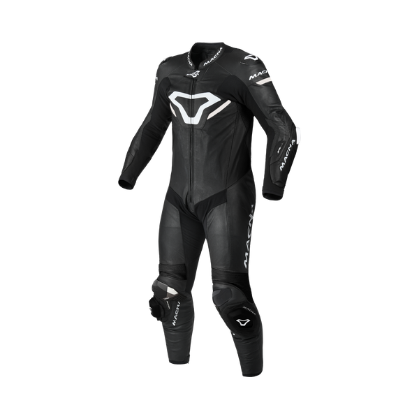 Macna Mizuro Nero/Bianco tuta moto pelle di canguro uomo Classe AAA, vista fronte